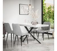More4Homes Donni Dining Table And Chairs - White Marble Effect Table Top W Black Legs + Nova Velvet Dining Chair Set Of 4 (Grey)