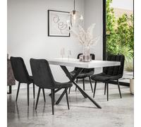 More4Homes Donni Dining Table And Chairs - White Marble Effect Table Top W Black Legs + Nova Velvet Dining Chair Set Of 6 (Black)