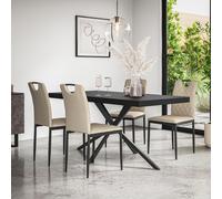 More4Homes Donni Dining Table & Chairs - Black Table Top w Black Legs + Monza Faux Leather Dining Chair Set Of 4 in Beige More4Homes Beige