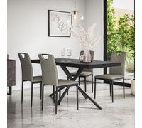 More4Homes Donni Dining Table & Chairs - Black Table Top w Black Legs + Monza Linen Dining Chair Set Of 6 in Grey More4Homes Grey