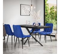 More4Homes Donni Dining Table & Chairs - Black Table Top w Black Legs + Nova Velvet Dining Chair Set Of 6 in Blue More4Homes Blue