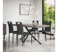 More4Homes Donni Dining Table & Chairs - Concrete Effect Table Top w Black Legs + Monza Linen Dining Chair Set Of 6 in Charcoal More4Homes Charcoal