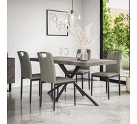 More4Homes Donni Dining Table & Chairs - Concrete Effect Table Top w Black Legs + Monza Linen Dining Chair Set Of 4 in Grey More4Homes Grey