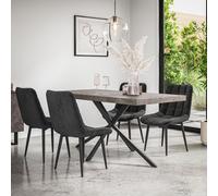 More4Homes Donni Dining Table & Chairs - Concrete Effect Table Top w Black Legs + Nova Velvet Dining Chair Set Of 4 More4Homes Black