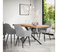 More4Homes Donni Dining Table & Chairs - Oak Effect Table Top w Black Legs + Anika Velvet Dining Chair Set Of 6 in Grey More4Homes Grey