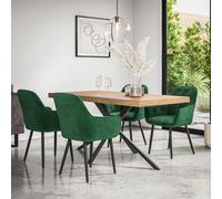 More4Homes Donni Dining Table And Chairs - Oak Effect Table Top W Black Legs + Anika Velvet Dining Chair Set Of 6 (Green)
