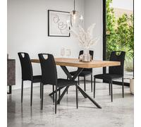 More4Homes Donni Dining Table & Chairs - Oak Effect Table Top w Black Legs + Monza Faux Leather Dining Chair Set Of 4 More4Homes Black