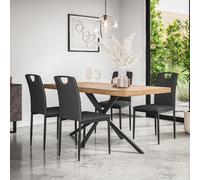 More4Homes Donni Dining Table & Chairs - Oak Effect Table Top w Black Legs + Monza Linen Dining Chair Set Of 4 in Charcoal More4Homes Charcoal