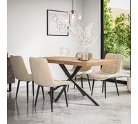 More4Homes Donni Dining Table & Chairs - Oak Effect Table Top w Black Legs + Nova Velvet Dining Chair Set Of 6 in Beige More4Homes Beige