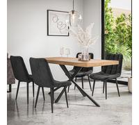 More4Homes Donni Dining Table & Chairs - Oak Effect Table Top w Black Legs + Nova Velvet Dining Chair Set Of 6 More4Homes Black