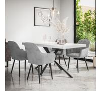 More4Homes Donni Dining Table & Chairs - White Marble Effect Table Top w Black Legs + Anika Velvet Dining Chair Set Of 6 in Grey More4Homes Grey