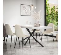 More4Homes Donni Dining Table & Chairs - White Marble Effect Table Top w Black Legs + Maya Boucle Dining Chair Set Of 4 in Ivory More4Homes Ivory