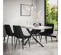 More4Homes Donni Dining Table & Chairs - White Marble Effect Table Top w Black Legs + Nova Faux Leather Dining Chair Set Of 4 More4Homes Black