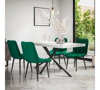 More4Homes Donni Dining Table And Chairs - White Marble Effect Table Top W Black Legs + Nova Velvet Dining Chair Set Of 6 (Green)