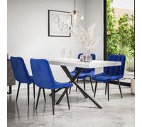 More4Homes Donni Dining Table & Chairs - White Marble Effect Table Top w Black Legs + Nova Velvet Dining Chair Set Of 4 in Blue More4Homes Blue