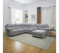 (Light Grey, 5 Seater) DUBLIN 4 AND 5 SEATER FABRIC CORNER RECLINER SOFA