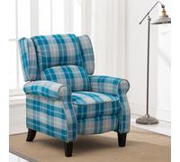 More4Homes Eaton Wing Back Fireside Check Fabric Recliner Armchair Sofa Chair Reclining Cinema (Blue)