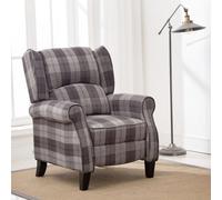 More4Homes Eaton Wing Back Fireside Check Fabric Recliner Armchair Sofa Chair Reclining Cinema (Charcoal)