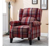 More4Homes Eaton Wing Back Fireside Check Fabric Recliner Armchair Sofa Chair Reclining Cinema (Red)