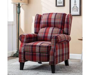 More4Homes Eaton Wing Back Fireside Check Fabric Recliner Armchair Sofa Chair Reclining Cinema (Red)
