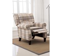 More4Homes Eaton Wing Back Fireside Checkered Fabric Pushback Recliner Chair in Beige More4Homes Beige