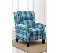 More4Homes Eaton Wing Back Fireside Checkered Fabric Pushback Recliner Chair in Blue More4Homes Blue
