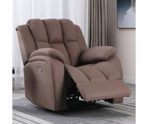 More4Homes Electric Powered Recliner Chair With Usb Charger And Pocket Storage In Leather-Look Mocha Technology Fabric