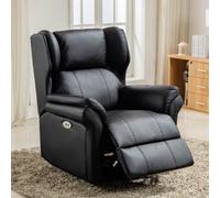 More4Homes Electric Powered Recliner Chair With Wingback Design And Usb Charger Port In Black Bonded Leather