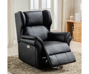 More4Homes Electric Powered Recliner Chair With Wingback Design And Usb Charger Port In Black Bonded Leather