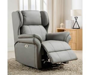 More4Homes Electric Powered Recliner Chair With Wingback Design And Usb Charger Port In Grey Bonded Leather