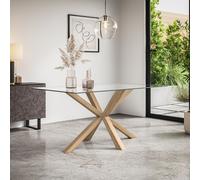 ETTA GLASS DINING TABLE w SOLID OAK LEGS