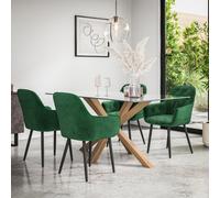 More4Homes Etta Glass Dining Table And Chairs - Glass Top W Solid Oak Legs + Anika Velvet Dining Chair Set Of 4 (Green)