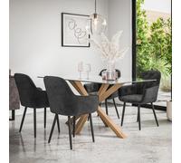More4Homes Etta Glass Dining Table And Chairs - Glass Top W Solid Oak Legs + Anika Velvet Dining Chair Set Of 4 (Black)