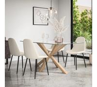 More4Homes Etta Glass Dining Table And Chairs - Glass Top W Solid Oak Legs + Maya Boucle Dining Chair Set Of 4 (Ivory White)