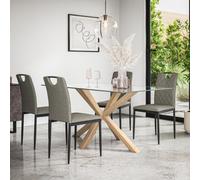More4Homes Etta Glass Dining Table And Chairs - Glass Top W Solid Oak Legs + Monza Fabric Dining Chair Set Of 4 (Grey)