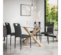 More4Homes Etta Glass Dining Table And Chairs - Glass Top W Solid Oak Legs + Monza Fabric Dining Chair Set Of 4 (Charcoal)