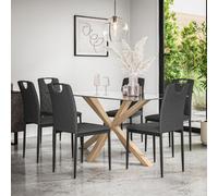 More4Homes Etta Glass Dining Table And Chairs - Glass Top W Solid Oak Legs + Monza Fabric Dining Chair Set Of 6 (Charcoal)