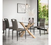 More4Homes Etta Glass Dining Table And Chairs - Glass Top W Solid Oak Legs + Monza Faux Leather Dining Chair Set Of 4 (Grey)