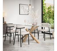 More4Homes Etta Glass Dining Table And Chairs - Glass Top W Solid Oak Legs + Myla Linen Dining Chair Beige Set Of 4