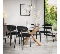 More4Homes Etta Glass Dining Table And Chairs - Glass Top W Solid Oak Legs + Myla Linen Dining Chair Black Set Of 4