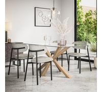 More4Homes Etta Glass Dining Table And Chairs - Glass Top W Solid Oak Legs + Myla Linen Dining Chair Grey Set Of 4