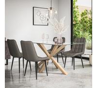 More4Homes Etta Glass Dining Table And Chairs - Glass Top W Solid Oak Legs + Nova Faux Leather Dining Chair Set Of 4 (Grey)