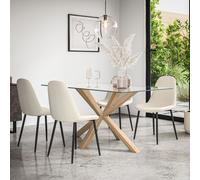 More4Homes Etta Glass Dining Table & Chairs - Glass Top w Solid Oak Legs + Maya Boucle Dining Chair Set Of 4 in Ivory More4Homes Ivory