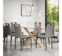 More4Homes Etta Glass Dining Table & Chairs - Glass Top w Solid Oak Legs + Monza Fabric Dining Chair Set Of 6 in Grey More4Homes Grey