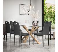 More4Homes Etta Glass Dining Table & Chairs - Glass Top w Solid Oak Legs + Monza Fabric Dining Chair Set Of 6 in Charcoal More4Homes Charcoal