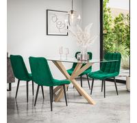 More4Homes Etta Glass Dining Table & Chairs - Glass Top w Solid Oak Legs + Nova Velvet Dining Chair Set Of 6 in Green More4Homes Green