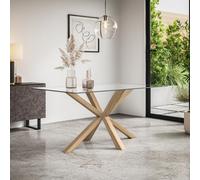 More4Homes Etta Glass Dining Table W Solid Oak Legs