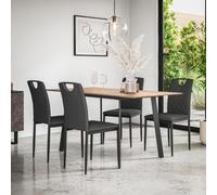 More4Homes Haydon Extending Dining Table And Chairs - Oak Effect Table Top W Black Legs + Monza Linen Dining Chair Set Of 6 (Charcoal)