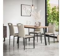 More4Homes Haydon Extending Dining Table And Chairs - Oak Effect Table Top W Black Legs + Monza Linen Dining Chair Set Of 4 (Beige)