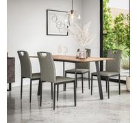 More4Homes Haydon Extending Dining Table And Chairs - Oak Effect Table Top W Black Legs + Monza Linen Dining Chair Set Of 6 (Grey)